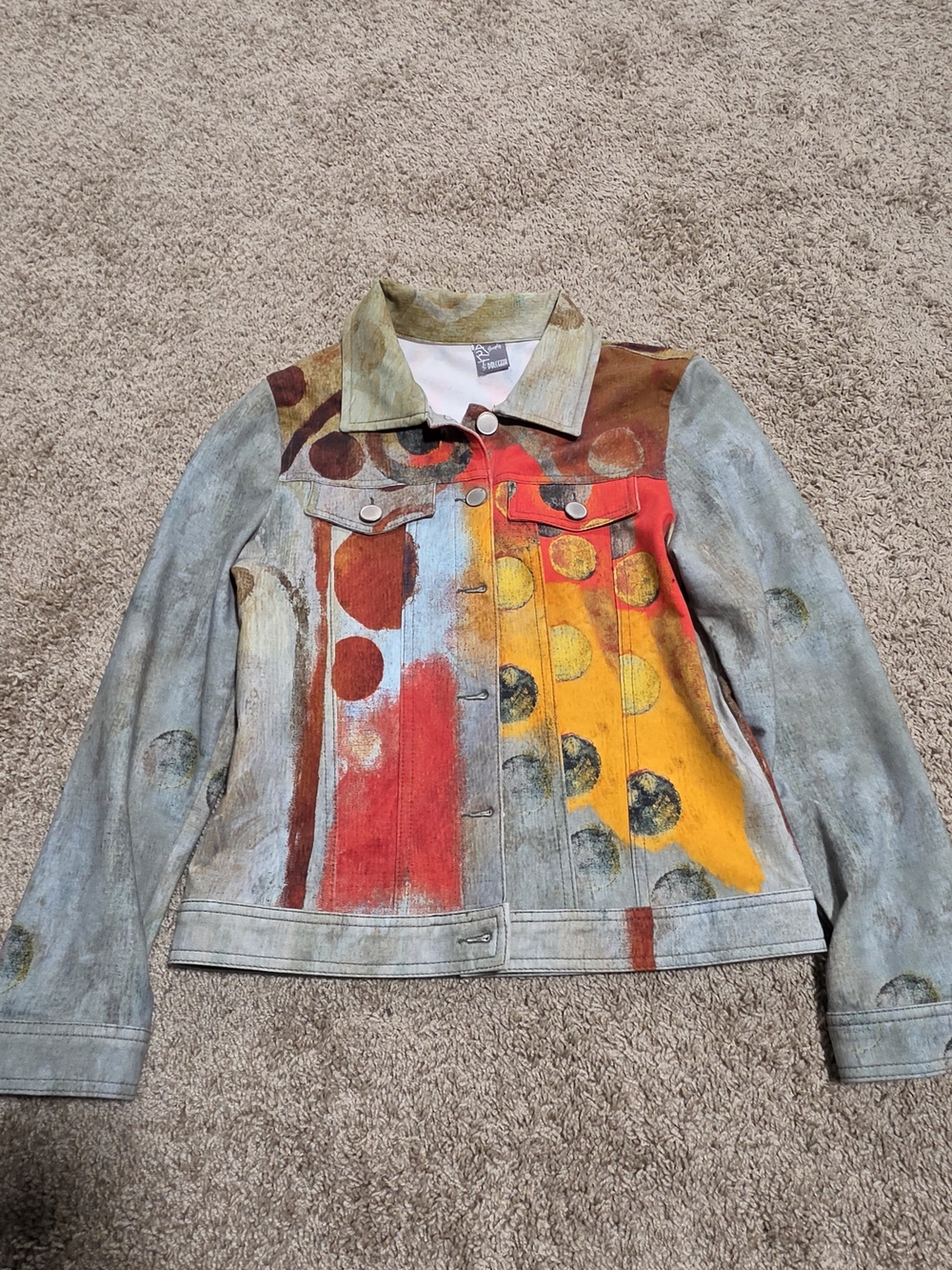 Arty by Dolcezza Bold Yellow Circles & Red Splash Abstract Art Jacket Women's S